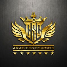 the logo for arab gq esportss, which is gold and black with stars