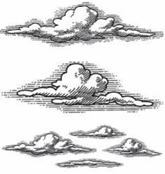 four different clouds are shown in black and white