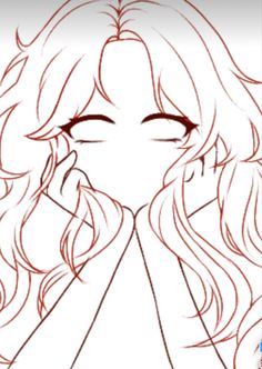 a drawing of a girl with long hair and eyes closed, holding her hand to her face