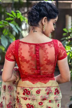 Blouse Designs Back Side, Latest Lehenga Blouse Designs, Net Blouse Designs, Blouse Designs Back, ब्लाउज बैक नेक डिजाइन, Net Saree Blouse Designs, Net Saree Blouse, Lace Blouse Design, Netted Blouse Designs