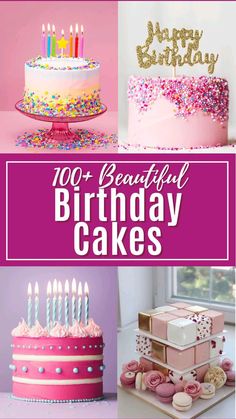 birthday cakes with candles and sprinkles on them are featured in this post