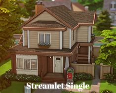 an animated house with the words streamlet single on it's front porch and stairs