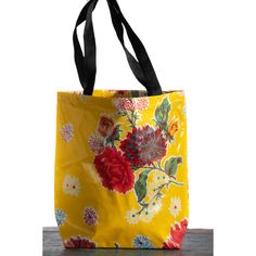 Lovely big red and blue flowers, on a bright yellow background. You'll never forget your shopping bag again! Medium style lined Oilcloth tote, 13.5" x 15" deep, 3" gusset allows a nice width, black webbing straps. A popular print on the outer and a complimentary Gingham color for the interior. Our Medium totes are perfect for errands, the beach, books and knitting supplies. Makes a great bag a smaller frame person and organizing your stuff! Wipe clean. Yellow Mums, Bright Yellow Background, Red And Blue Flowers, Beach Books, Knitting Supplies, Oil Cloth, Medium Tote, Small Frame, Everyday Items