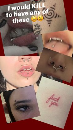 a collage of photos with different types of piercings on their face and nose