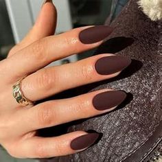 Gel Nails Dark, Dark Brown Acrylic, Short Fall Nail Designs, Matte Almond Nails, Short Fall Nail, Almond Press On Nails, Nails Dark, Brown Nails Design, Press On Nails Medium