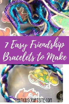 two braided bracelets with the words 7 easy friends bracelets to make on them