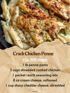 a recipe for chicken penne with instructions on the side