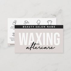 Modern Simple Waxing Aftercare Card Hair Removal Waxing Aftercare, Beauty Salon Names, Salon Names, Cool Business Cards, Lip Fillers, For Lash, Spray Tanning, Wedding Pinterest, Microblading