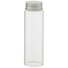 a clear glass jar with a silver lid on a white background for storage or packaging