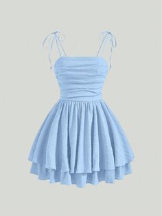 Cute Cheap Dress, Dresses 12-13, Blue Aesthetic Dress Short, Cute Simple Formal Dresses, Cute Dresses For A Middle School Dance, Cute Short Blue Dresses, Cute Morp Dresses, Cute Blue Homecoming Dresses, Ruched Cami Dress