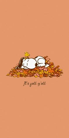 a cartoon dog laying on top of leaves with the words it's fall y'all