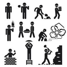 construction workers and their jobs silhouettes, black on white - clipartion com