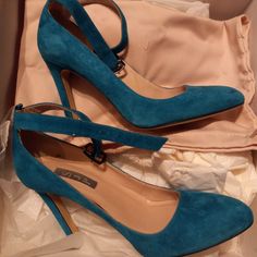 Teal Suede Ankle Strap Pumps. Size 37 Includes Box And Dust Bag. Worn A Few Times. In Great Condition! Sarah Jessica Parker Shoes, Sarah Jessica, Ankle Strap Pumps, Strap Pumps, Sarah Jessica Parker, Shoes Women Heels, Ankle Strap, Dust Bag, Shoes Heels