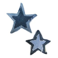 two blue and white stars are shown in the shape of denim fabric on a white background