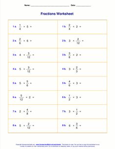 fraction worksheet with two different numbers