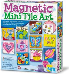 the magnetic mini tile art kit is shown in its box and has pictures on it