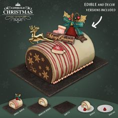 a christmas cake is decorated with chocolates, candy and other holiday treats for the holiday season