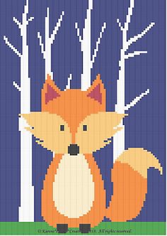 a cross stitch pattern of a fox in the woods