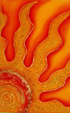 an orange and red painting with swirls on it