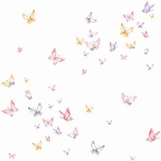 many different colored butterflies flying in the air