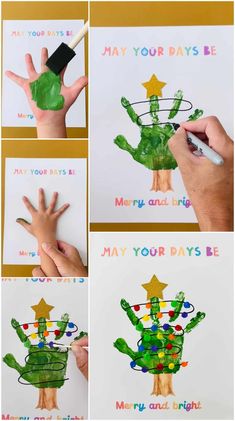 handprinted images of hands and fingers with the words may your days be merry and bright