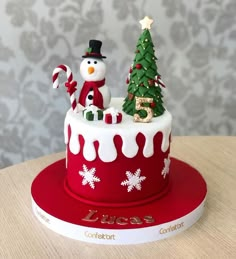 a christmas cake with a snowman on top