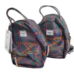 Herschel Classic Mini 9l Backpack Pastel Plaid One Measurements: Bottom Width: 7 In Middle Width: 7 In Top Width: 4 In Depth:.4vzin Height: 11 In Strap Length: 32 In Plaid Backpack, Company Bag, Pastel Plaid, Herschel Supply, Classic Mini, Herschel, Green And Orange, One Color, Bag Lady