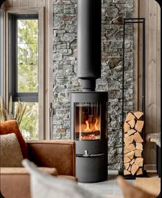 a wood burning stove in a living room