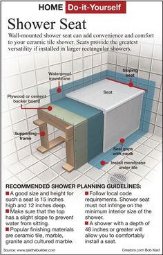 the instructions for how to build a shower seat in your home or office bathroom area