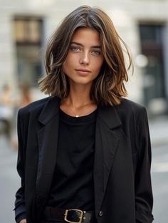 Medium Short Haircut With Layers, Short Medium Hairstyle Women Layers, Women’s Hair Styles 2024 Medium, Short Haircut Long Layers, Mid Length Medium Brown Hair, Short Hairstyle Women Straight Fine Hair, Angled Shoulder Length Hair, Straight Hair Shoulder Length Haircuts, Short Brown Hair With Bangs And Layers