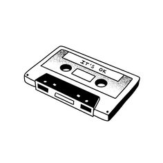 a black and white drawing of an old school cassette