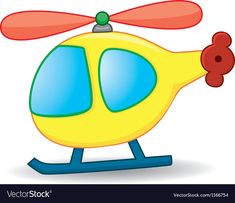 a cartoon yellow helicopter with red propellers