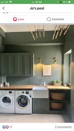 the laundry room is clean and ready to be used as a washer and dryer