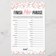 a pink and white printable finish her phase game with confetti sprinkles