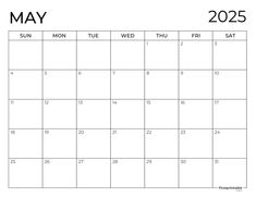 the may calendar is shown in black and white