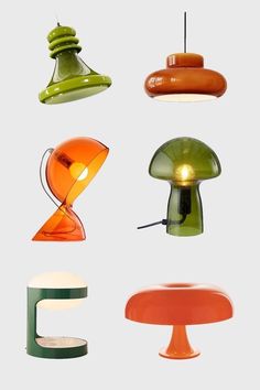 the different types of lamps are shown in various colors and shapes, including orange, green, red, yellow, and white