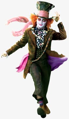 a man dressed up as the mad hatter is flying through the air with his arms outstretched