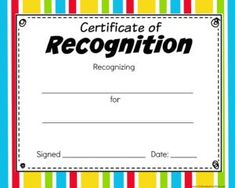 a certificate for recognition with colorful stripes