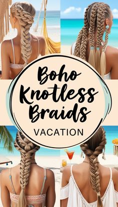 Embrace effortless vacation vibes with boho knotless braids! Perfect for tropical getaways, these braids are lightweight, versatile, and chic. Featuring free-flowing curls and added accessories like beads or shells, they give off an easy-going, carefree style. Whether you're lounging by the beach or exploring new cities, these braids are a stylish and low-maintenance choice for your vacation look! Braids Vacation, Braid Game, Carefree Style, Boho Knotless Braids, Mohawk Styles, Boho Knotless, Bun Pins, Double Braid, Micro Braids