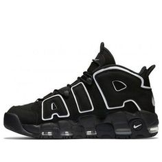 The Nike Air More Uptempo 'Black' 2016 is a stylish sneaker inspired by street graffiti culture. The bold and eye-catching design features a thick leather upper with a pair of large 'AIR' lettering on each side. The rubber sole provides superior cushioning and comfort, making it a perfect choice for any activity. The Air More Uptempo series is a classic and timeless design that has been popular since its release in 1996. The 'Black' 2016 edition is a sleek and stylish addition to the series, per Black Custom Sneakers With Logo For Streetwear, Black Custom Logo Sneakers For Streetwear, Custom Black Sneakers With Logo For Streetwear, Black Leather Skate Shoes With Logo-print Tongue, Lace-up Logo Print Sneakers For Streetwear, Lace-up Sneakers With Logo Print For Streetwear, Black Low-top Custom Sneakers With Logo Print, Black High-top Sneakers With Logo Print For Sports, Low-top Skate Shoes With Logo-print Tongue For Streetwear