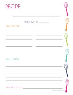 recipe card with colorful kitchen utensils on it