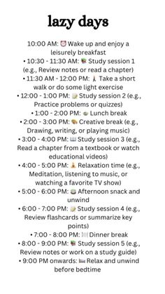 5 Hours Lazy Study Schedule, Lazy Study Routine, Study Schedule From 10 Am, Study Routines Schedule, Half Day Wasted Study Schedule, Day Off Schedule, Weekend Routine For Students, Full Day Study Schedule, Study Daily Routine