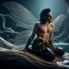 a man dressed as a fairy sitting on the ground