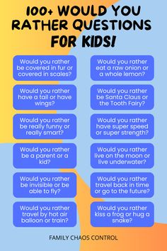 a poster with the words, 100 + would you rather questions for kids?