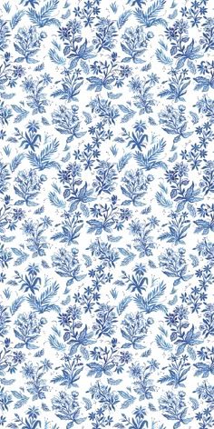 a blue and white wallpaper with leaves on it