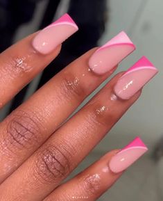 Pink Tip Nails, Acrylic Nail Set, Colored Acrylic Nails, Girly Acrylic Nails, Cute Acrylic Nail Designs, French Tip Acrylic Nails, Simple Acrylic Nails, Work Nails