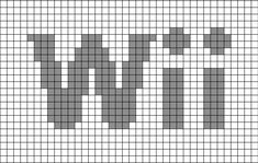 A pixel art template of the original Wii system logo. The Nintendo system was released from November the 16th, 2006 to December the same year. Video Game Cross Stitch Patterns, Gamer Cross Stitch Pattern, Gameboy Cross Stitch, Tetris Cross Stitch, Nintendo Cross Stitch Pattern, Sewing Logo Design, Sewing Logo, Flower Logo Design, Pixel Design