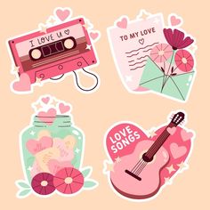 four stickers that say i love u to my love and some type of music