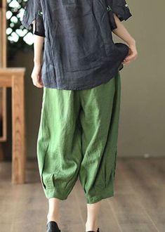 Green Pockets Linen Crop Pants Embroideried SummerFabric: LinenSize & Fit: This garment fits true to size.Length: Size 2XL measures 30.81"from waist to hem.Waist:Fitted - elastic waist allows stretch Hip: Loosely Fitted. room for hips. Hand Wash Cold. Summer Green Harem Pants With Tapered Leg, Relaxed Fit Green Harem Pants, Summer Green Tapered Leg Harem Pants, Green Tapered Leg Harem Pants For Summer, Green Non-stretch Straight Leg Bottoms, Green Relaxed Fit Ankle-length Bottoms, Green Relaxed Fit Ankle-length Pants, High Waist Green Capris With Pockets, Non-stretch Green Pants With Pockets