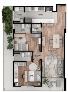 an apartment floor plan with two bedroom, one bathroom and living room in the middle